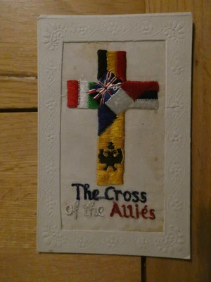 WW1 Woven Silk Postcard THE CROSS OF THE ALLIES - Image 1 of 2