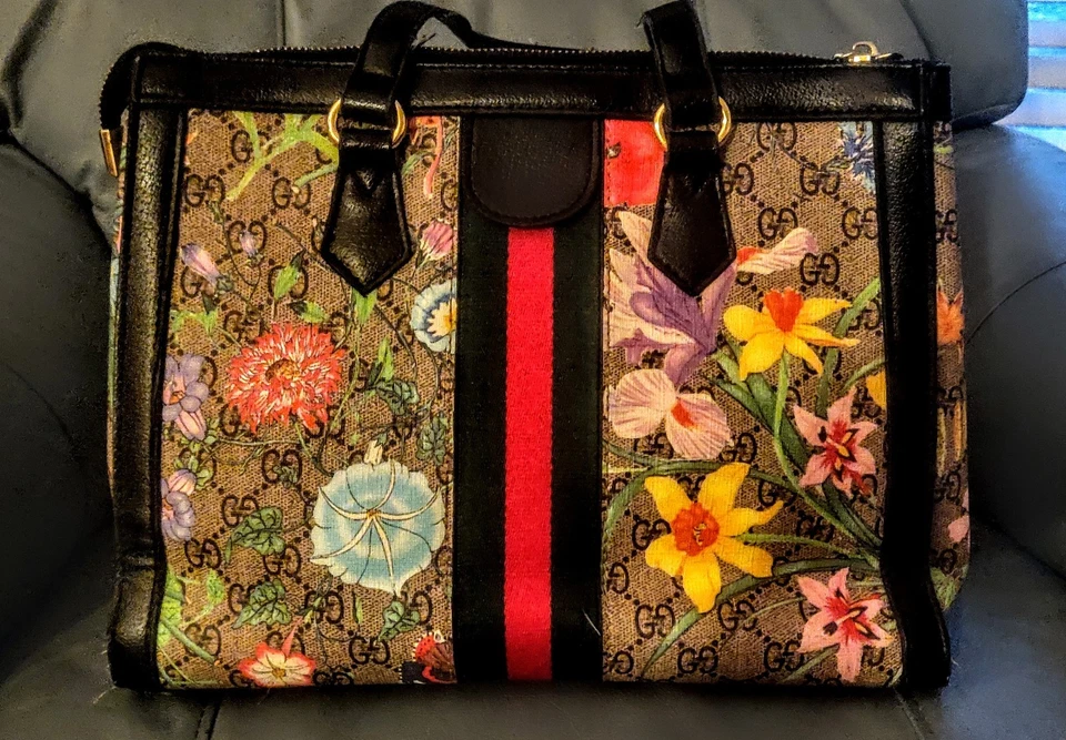 Bolso de Mano Gucci Ophidia Asa Superior Flora GG Lona Recubierta Pequeño Foto 1 de 4