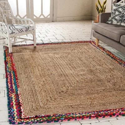 Rug Jute Cotton Rectangle Carpet  Area Rug Hand Braided Door Floor Mat Rug - Image 1 of 4