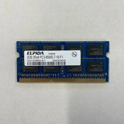 Elpida 2GB DDR3 RAM PC3-8500 1066MHz non-ECC Unbuffered SODIMM EBJ21UE8BBS0-AE-F - Image 1 of 3