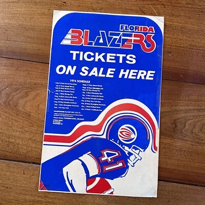 Vintage 1974 Florida Blazers Football Team Poster Season Schedule PRIORITY MAIL - Image 1 of 4