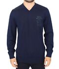 Ermanno Scervino Blue Wool Blend V-Neck Pullover Men's Sweater Authentic