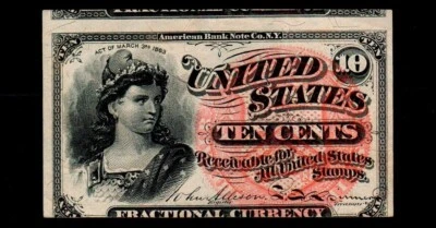 1863 10 Cents Error Misalignment Fractional Currency Uncirculated - Image 1 of 2