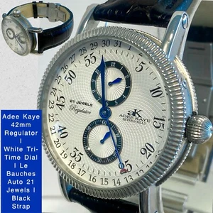 42mm Auto TRI-TIME Regulator White Guilloche/Furance Blue ADEE KAYE Mens Watch - Picture 1 of 12