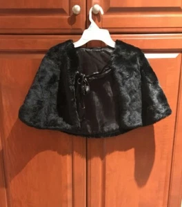 Toby NYC Black Girls Cape Faux Fur 4-14 Capelet Jacket Shaw EUC Satin Lining - Picture 1 of 4