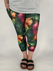 Tropical Vibes Floral Print Buttery Soft Leggings w/ Pockets OS TC TC2 - Picture 1 of 6