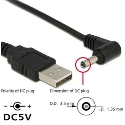 90 Angle PC USB Male to 5V DC 3.5mm x 1.35mm Barrel Connector Power Cable-tt - Image 1 of 4