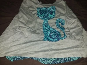 Pre-Owned Girls Large Grey & Teal Beautees with a Cat (LS) - Picture 1 of 2