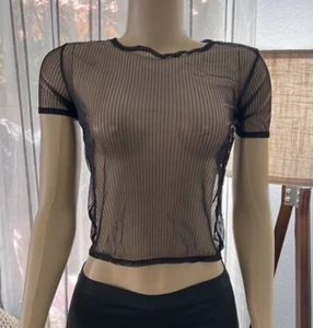 Canotta nera manica corta taglia S piccola maglia trasparente maglietta Kendall & Kylie - Foto 1 di 7