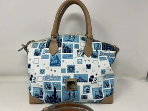 Dooney Bourke Disneyland 60th Anniversary 2015 Satchel Bag Blue White Tan Papers - Picture 1 of 21