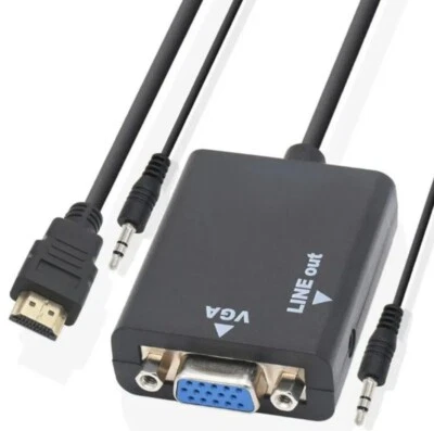 CAVO DA VGA MASCHIO A HDMI FEMMINA ADATTATORE CONVERTITORE AUDIO VIDEO USB PC TV - Immagine 1 di 4