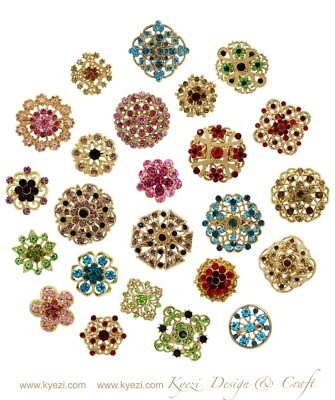 24 pc Assorted Alloy Rhinestone Crystal Brooches Wedding Bouquet Cake - Image 1 of 4