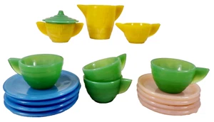 Akro Agate American Maid Tea Set Concentric Ring 16 Pc in Box Childs Toy Vintage - Picture 1 of 17