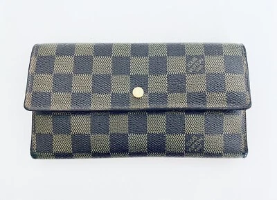 Cartera larga triple vintage Louis Vuitton Damier Level de lona de cuero Sarah Foto 1 de 4