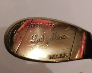 NEAT VINTAGE HICKORY WOODEN SHAFT # 7 LADY MAC NIBLICK GOLF CLUB WITH BRASS HEAD - Picture 1 of 8