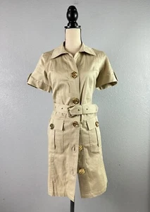 Michael Michael Kors Women’s Cotton Short Sleeve Button Belt Dress Beige Size S - Picture 1 of 11