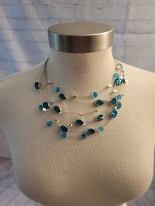 Collar Colección Cristal Azul Plateado Nuevo con Etiquetas Vidrio Metal Cuentas Flotantes - Imagen 1 de 7
