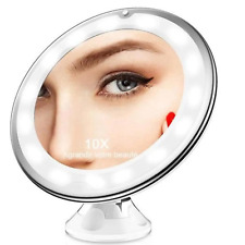 Miroir de Maquillage LED Lumineux 10X Grossissant avec Ventouse Sans Fil Forte