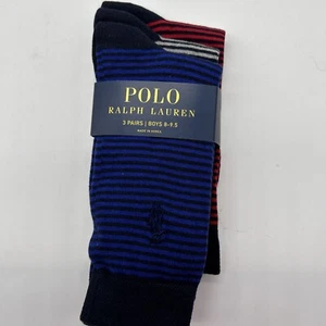 Polo Ralph Lauren Boys Socks 3 Pair Striped Sz 8-9.5 Fits Shoe Sz 13 - 3 - Picture 1 of 9