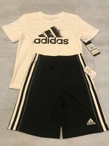 NWT ADIDAS BOY’S 2 PC SET DRI-FIT SHORT SLEEVE & SHORTS WHITE BLACK 5 Small - Picture 1 of 4
