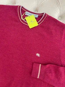 ETRO Milano Pullover Wool Knit Logo Crew Neck Maroon Red Sweater M Size - Picture 1 of 5