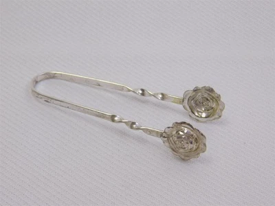 Antique Sterling Silver Sugar Cube Tongs Rosettes 3 in. - Image 1 of 4