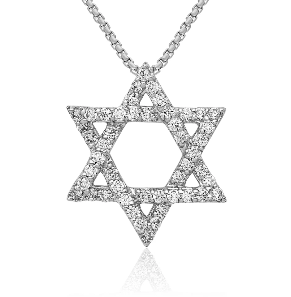 14K Solid White Gold Diamond Star of David Floating Chain Slide Pendant Necklace - Image 1 of 1