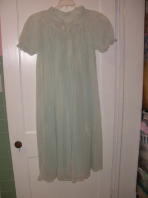 Vintage 50s Rogers Blue Chiffon Peignoir Set Gown & Robe Scalloped Embroidered S - Image 1 of 4