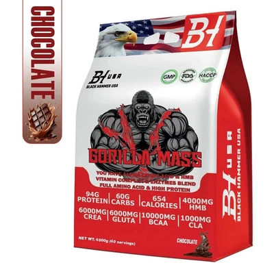 GORILLA Mass Gainer 8kg Schokolade | Protein, Carbs, CLA, HMB– Black Hammer USA - Bild 1 von 4