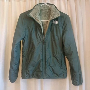 The North Face Green/Seafoam Youth Girls Fleece Reversible Jacket Size L - Picture 1 of 13