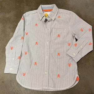 Mini Boden Boys Blue Striped Skull Embroidered Shirt - 100% Cotton - 7-8 yrs - Picture 1 of 8