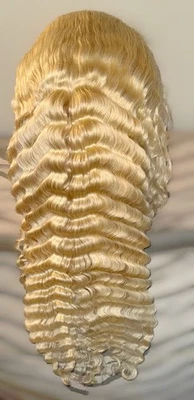 Preciosa peluca frontal 100 % cabello humano, 13 X6, encaje HD, rubia, onda profunda, encaje, 28 pulgadas Foto 1 de 4