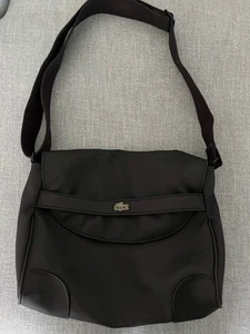 Lacoste Unisex Crossbody Flap Messenger Bag Black PVC Cotton Pockets Back Flap - Picture 1 of 8
