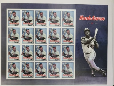 Hank Aaron Full Sheet of 20 Forever Stamps USPS Atlanta Braves - Image 1 of 2