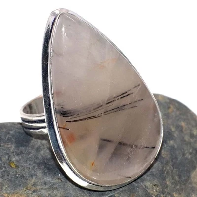 Модное кольцо из натурального черного рутила с серебряным покрытием 925 пробы размер США 7 JW - Изображение 1 из 3