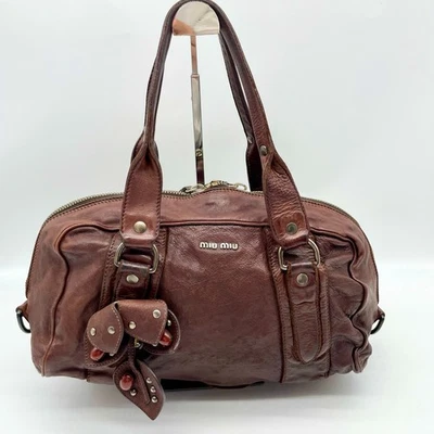 Bolso de Mano Miu Miu Cuero Marrón Flor 64 Bolso Archivo Vintage Y2K Bolso de Mano Auténtico Foto 1 de 4