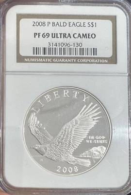 2008 P Modern Commemorative Bald Eagle NGC PF-69 ULTRA CAMEO BALD EAGLE - Image 1 of 2