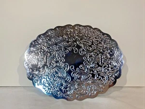 Silver Plate Oval Trivet Cornucopia Pattern 8" x 6" - Picture 1 of 10