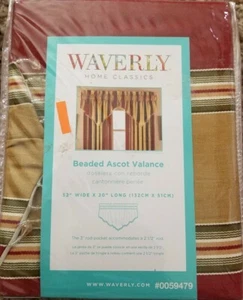 New Ascot Valance Waverly Home Classics Beaded Sz 48W*84L Capulet Stripe Gold - Picture 1 of 4