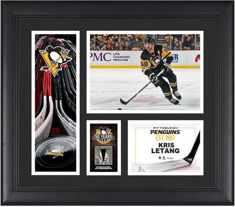 Kris Letang Penguins Framed 15x17 Collage & Piece of G-U Puck Cover