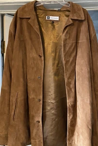 Men's XL Brown Suede Leather Bachrach Overcoat - Picture 1 of 4