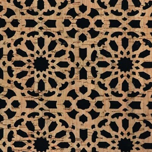 Sallie Tomato Black Canvas Backed Mandala Pro Lite Cork Fabric 1/2 yard - Picture 1 of 1
