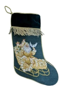 De Colección Medias de Navidad Lana Punta de Aguja Trineo de Papá Noel 19" L Oro Verde - Imagen 1 de 4