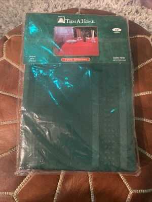 Trim A Home Satin Stripe Polyester Fabric Tablecloth 52x52” Square Green - Image 1 of 4