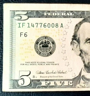 2006 $5 ERROR MISCUT/MISALIGNED NOTE  - Image 1 of 4