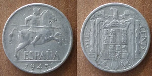 Spain 10 Cents 1945 Pesetas Horse Coin Cent Europe Free Shipping Worldwide - Picture 1 of 3