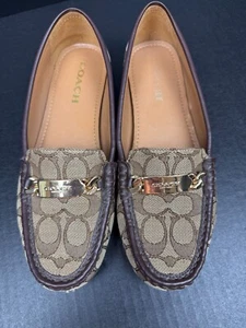 COACH Women's 8.5B Brown Olive Signature Monogram Loafers Flats A01918 *READ - Picture 1 of 11