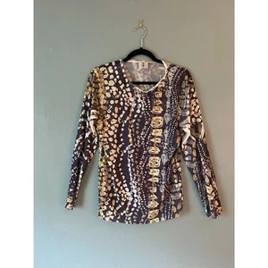 Inoah sheer women's printed mesh top blue/gold size large - Picture 1 of 4