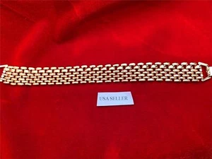 7- 8 INCH 14KT GOLD PLATED 7 ROW 3/4 INCH WIDE PANTHER MESH LINK BRACELET - Picture 1 of 2