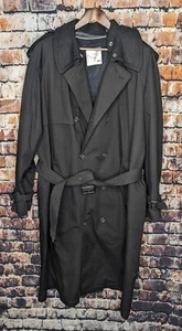 Vintage John Weitz Black Long Full Length Trench Over Coat Duster Mens 44 Wool L - Picture 1 of 15